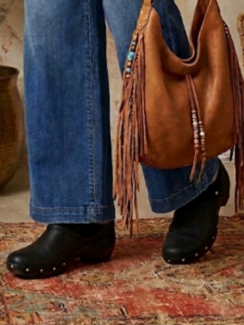 Merrell Luxe Wrap Black Leather Studded Slip-On Clog Mules, Sz 10